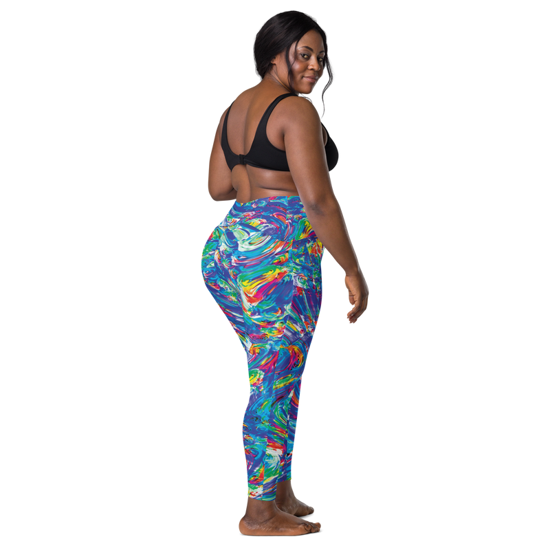 Product name: Recursia Rainbow Rose Leggings With Pockets. Keywords: Athlesisure Wear, Clothing, Leggings with Pockets, Print: Rainbow Rose, Women's Clothing