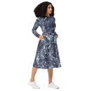 Product name: Recursia Rainbow Rose Long Sleeve Midi Dress In Blue. Keywords: Clothing, Long Sleeve Midi Dress, Print: Rainbow Rose, Women's Clothing