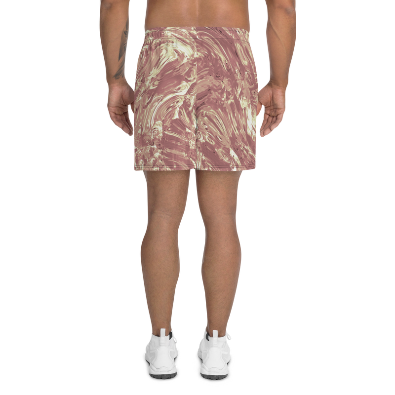 Product name: Recursia Rainbow Rose I Men's Athletic Shorts In Pink. Keywords: Athlesisure Wear, Clothing, Men's Athlesisure, Men's Athletic Shorts, Men's Clothing, Print: Rainbow Rose