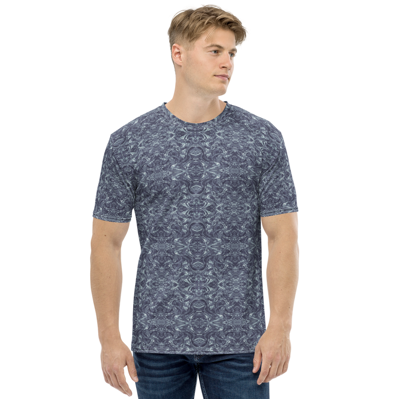 Product name: Recursia Rainbow Rose II Men's Crew Neck T-Shirt In Blue. Keywords: Clothing, Men's Clothing, Men's Crew Neck T-Shirt, Men's Tops, Print: Rainbow Rose