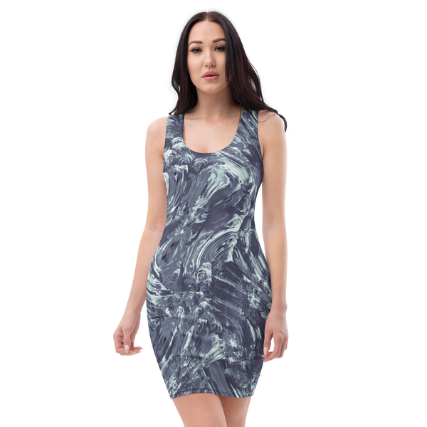 Product name: Recursia Rainbow Rose I Pencil Dress In Blue. Keywords: Clothing, Pencil Dress, Print: Rainbow Rose, Women's Clothing