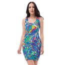 Product name: Recursia Rainbow Rose I Pencil Dress. Keywords: Clothing, Pencil Dress, Print: Rainbow Rose, Women's Clothing