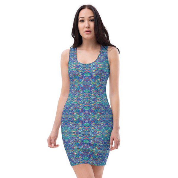 Product name: Recursia Rainbow Rose II Pencil Dress. Keywords: Clothing, Pencil Dress, Print: Rainbow Rose, Women's Clothing
