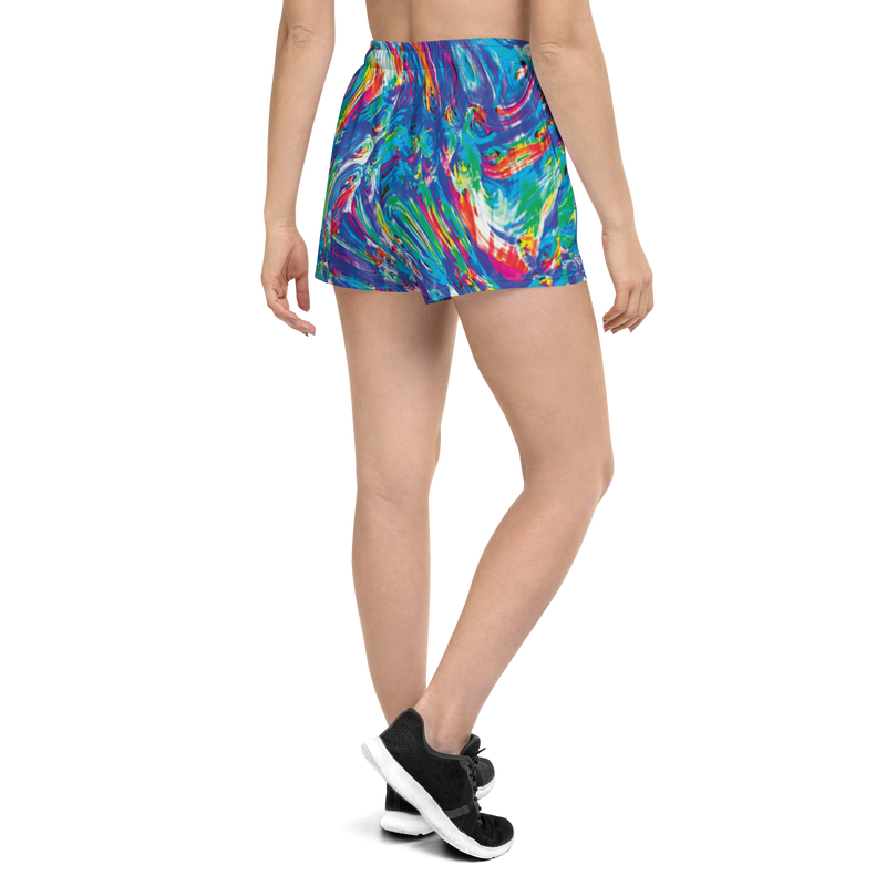 Product name: Recursia Rainbow Rose I Women's Athletic Short Shorts. Keywords: Athlesisure Wear, Clothing, Men's Athletic Shorts, Print: Rainbow Rose