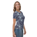 Product name: Recursia Rainbow Rose I Women's Crew Neck T-Shirt In Blue. Keywords: Clothing, Print: Rainbow Rose, Women's Clothing, Women's Crew Neck T-Shirt