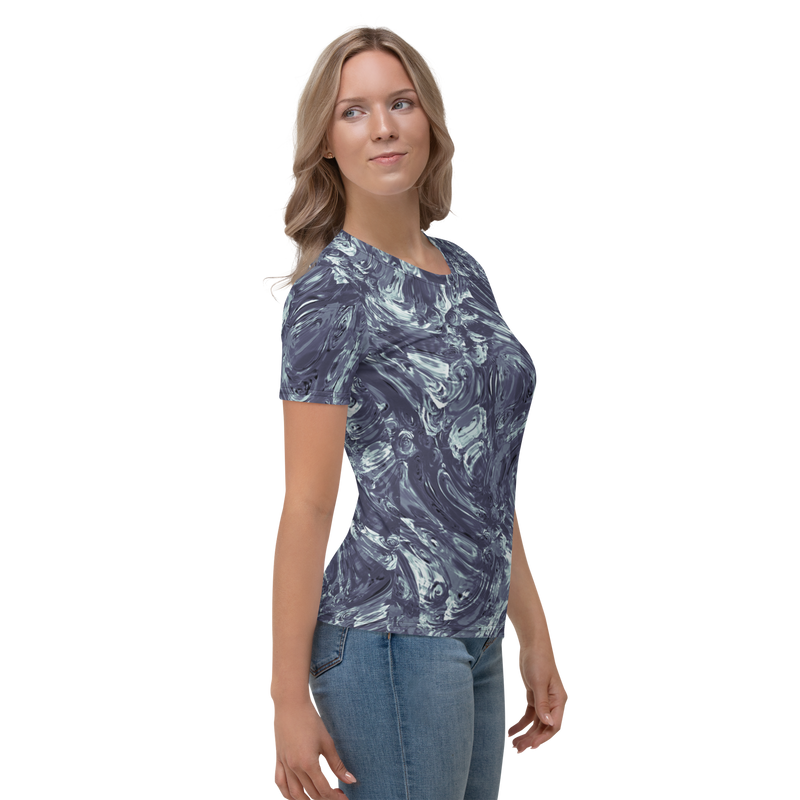 Product name: Recursia Rainbow Rose I Women's Crew Neck T-Shirt In Blue. Keywords: Clothing, Print: Rainbow Rose, Women's Clothing, Women's Crew Neck T-Shirt