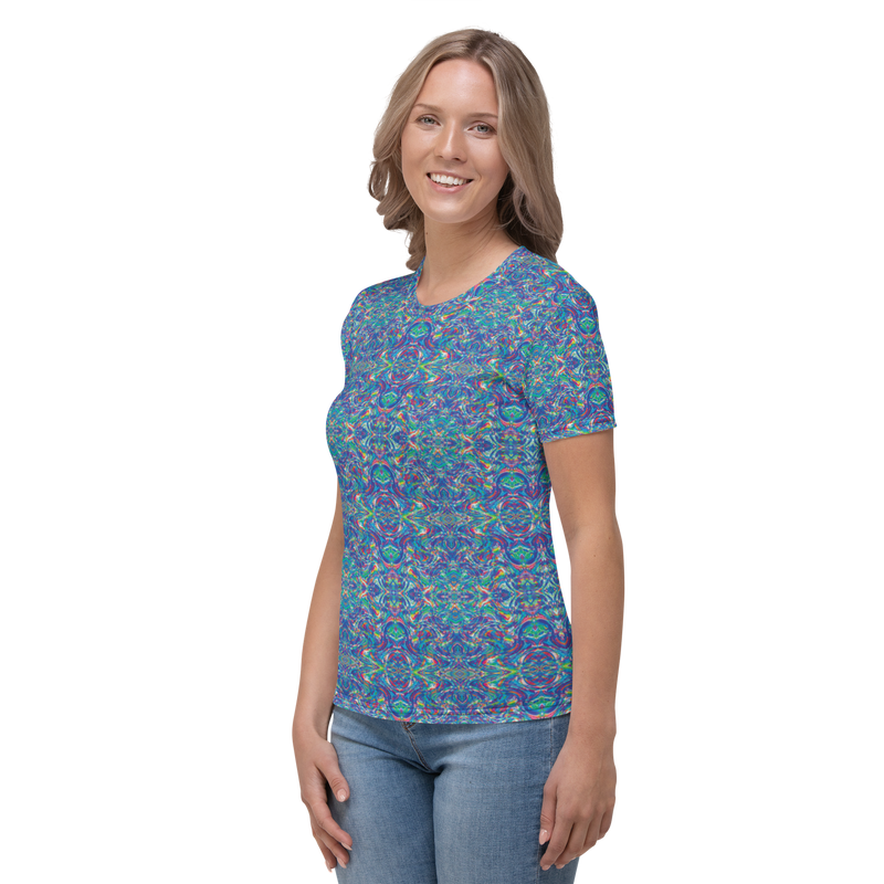 Product name: Recursia Rainbow Rose II Women's Crew Neck T-Shirt. Keywords: Clothing, Print: Rainbow Rose, Women's Clothing, Women's Crew Neck T-Shirt