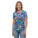 Product name: Recursia Rainbow Rose I Women's Crew Neck T-Shirt. Keywords: Clothing, Print: Rainbow Rose, Women's Clothing, Women's Crew Neck T-Shirt