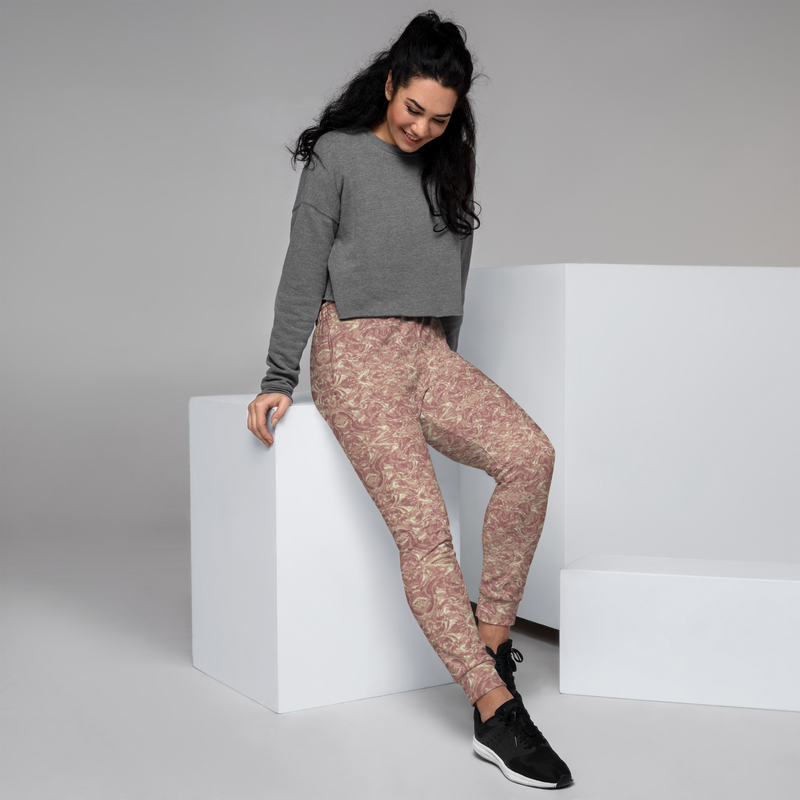 Product name: Recursia Rainbow Rose II Women's Joggers In Pink. Keywords: Athlesisure Wear, Clothing, Print: Rainbow Rose, Women's Bottoms, Women's Joggers