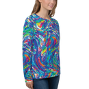 Product name: Recursia Rainbow Rose I Women's Sweatshirt. Keywords: Athlesisure Wear, Clothing, Print: Rainbow Rose, Women's Sweatshirt, Women's Tops