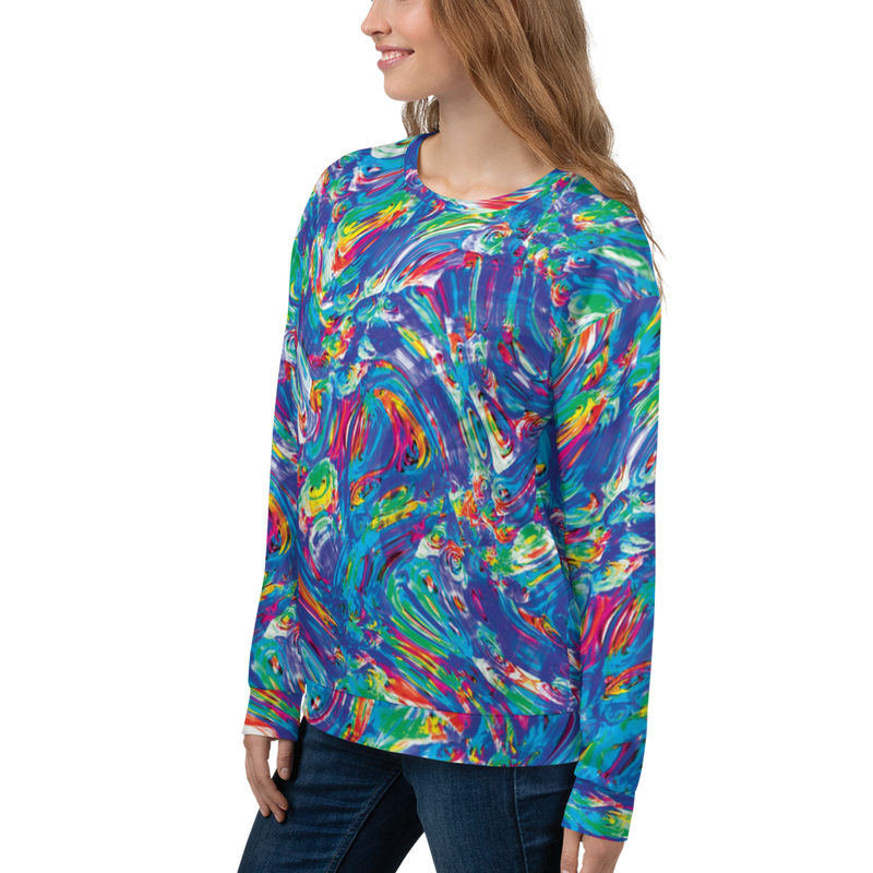 Product name: Recursia Rainbow Rose I Women's Sweatshirt. Keywords: Athlesisure Wear, Clothing, Print: Rainbow Rose, Women's Sweatshirt, Women's Tops