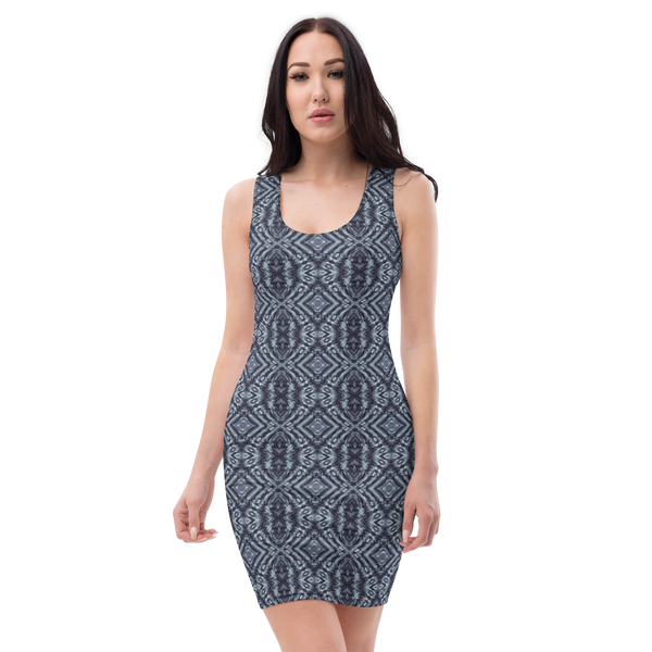 Product name: Recursia Seer Vision Pencil Dress In Blue. Keywords: Clothing, Pencil Dress, Print: Seer Vision, Women's Clothing