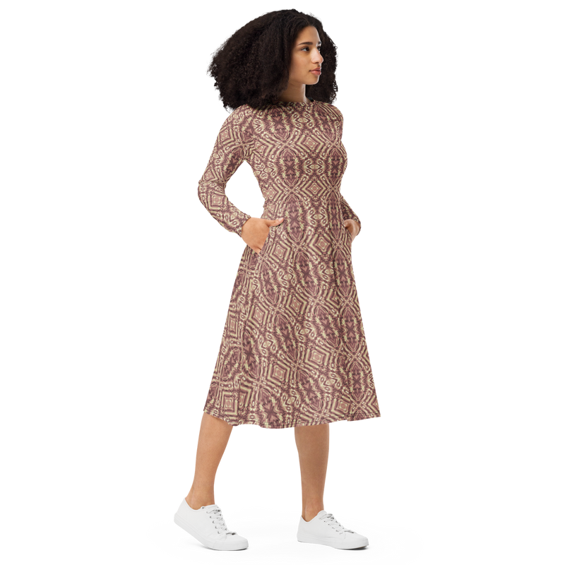 Product name: Recursia Seer Vision II Vision Long Sleeve Midi Dress In Pink. Keywords: Clothing, Long Sleeve Midi Dress, Print: Seer Vision, Women's Clothing