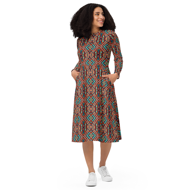 Product name: Recursia Seer Vision II Vision Long Sleeve Midi Dress. Keywords: Clothing, Long Sleeve Midi Dress, Print: Seer Vision, Women's Clothing