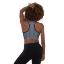 Product name: Recursia Seer Vision Padded Sports Bra In Blue. Keywords: Athlesisure Wear, Clothing, Padded Sports Bra, Print: Seer Vision, Women's Clothing