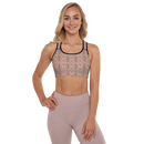 Product name: Recursia Seer Vision Padded Sports Bra In Pink. Keywords: Athlesisure Wear, Clothing, Padded Sports Bra, Print: Seer Vision, Women's Clothing