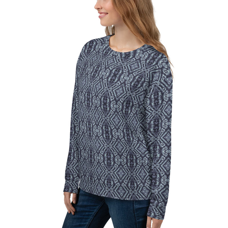 Product name: Recursia Seer Vision Women's Sweatshirt In Blue. Keywords: Athlesisure Wear, Clothing, Print: Seer Vision, Women's Sweatshirt, Women's Tops