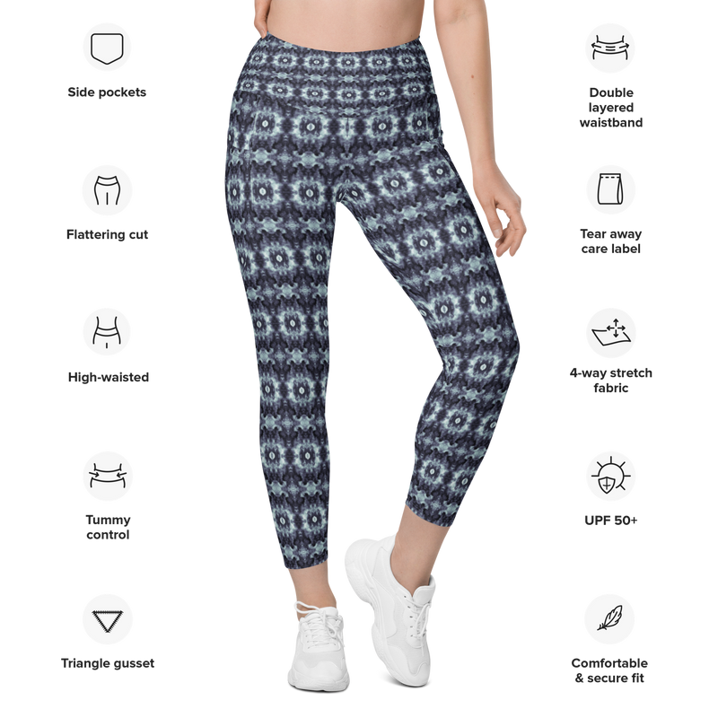 Product name: Recursia Seer Vision I Vision Leggings With Pockets In Blue. Keywords: Athlesisure Wear, Clothing, Leggings with Pockets, Print: Seer Vision, Women's Clothing