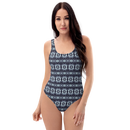 Product name: Recursia Seer Vision I Vision One Piece Swimsuit In Blue. Keywords: Clothing, One Piece Swimsuit, Print: Seer Vision, Swimwear, Unisex Clothing