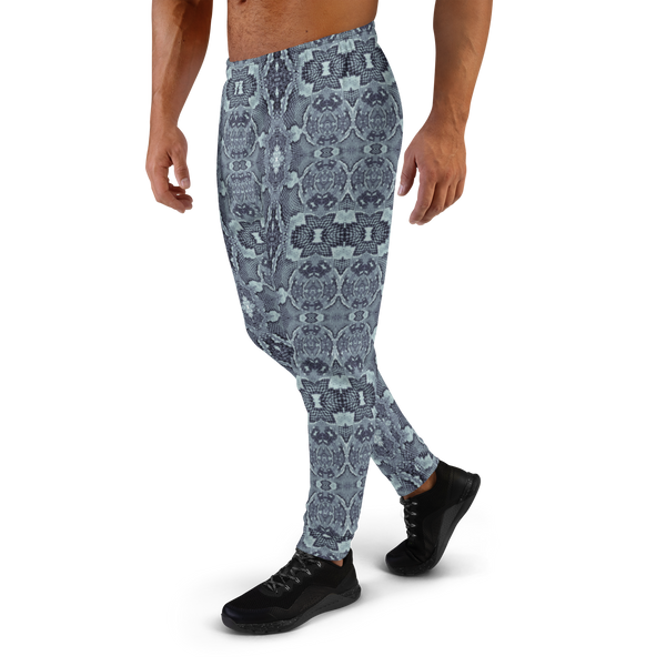 Product name: Recursia Serpentine Dream Men's Joggers In Blue. Keywords: Athlesisure Wear, Clothing, Men's Athlesisure, Men's Bottoms, Men's Clothing, Men's Joggers, Print: Serpentine Dream