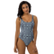 Product name: Recursia Serpentine Dream One Piece Swimsuit In Blue. Keywords: Clothing, One Piece Swimsuit, Print: Serpentine Dream, Swimwear, Unisex Clothing