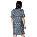 Product name: Recursia Serpentine Dream II T-Shirt Dress In Blue. Keywords: Clothing, Print: Serpentine Dream, T-Shirt Dress, Women's Clothing