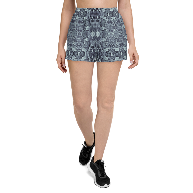 Product name: Recursia Serpentine Dream Women's Athletic Short Shorts In Blue. Keywords: Athlesisure Wear, Clothing, Men's Athletic Shorts, Print: Serpentine Dream