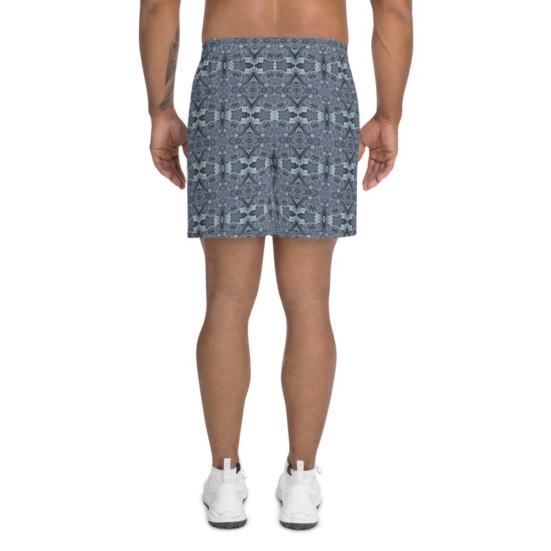 Product name: Recursia Serpentine Dream I Men's Athletic Shorts In Blue. Keywords: Athlesisure Wear, Clothing, Men's Athlesisure, Men's Athletic Shorts, Men's Clothing, Print: Serpentine Dream