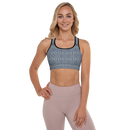 Product name: Recursia Serpentine Dream I Padded Sports Bra In Blue. Keywords: Athlesisure Wear, Clothing, Padded Sports Bra, Print: Serpentine Dream, Women's Clothing