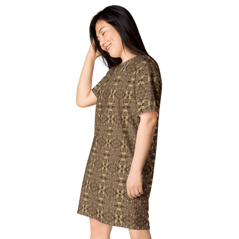 Product name: Recursia Serpentine Dream I T-Shirt Dress. Keywords: Clothing, Print: Serpentine Dream, T-Shirt Dress, Women's Clothing