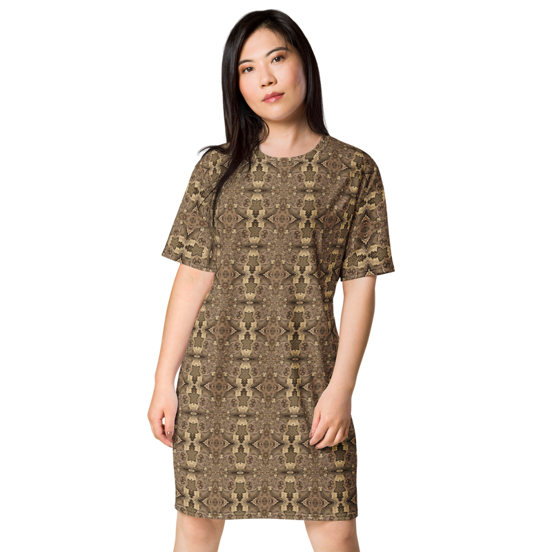 Product name: Recursia Serpentine Dream I T-Shirt Dress. Keywords: Clothing, Print: Serpentine Dream, T-Shirt Dress, Women's Clothing