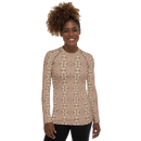 Product name: Recursia Serpentine Dream I Women's Rash Guard In Pink. Keywords: Print: Serpentine Dream, Women's Rash Guard