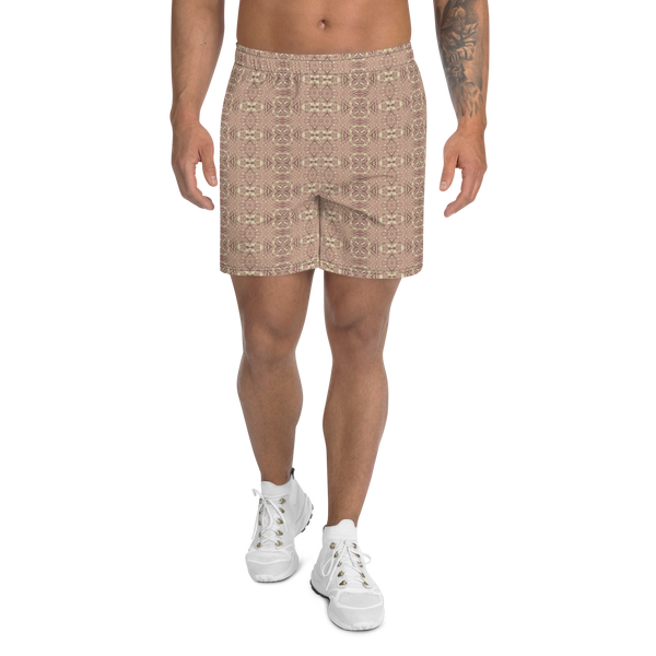 Product name: Recursia Serpentine Dream I Men's Athletic Shorts In Pink. Keywords: Athlesisure Wear, Clothing, Men's Athlesisure, Men's Athletic Shorts, Men's Clothing, Print: Serpentine Dream
