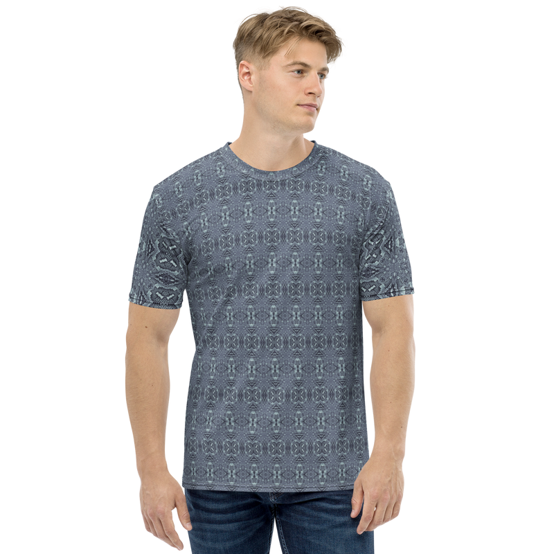 Product name: Recursia Serpentine Dream II Men's Crew Neck T-Shirt In Blue. Keywords: Clothing, Men's Clothing, Men's Crew Neck T-Shirt, Men's Tops, Print: Serpentine Dream