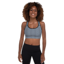 Product name: Recursia Serpentine Dream II Padded Sports Bra In Blue. Keywords: Athlesisure Wear, Clothing, Padded Sports Bra, Print: Serpentine Dream, Women's Clothing