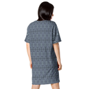 Product name: Recursia Serpentine Dream T-Shirt Dress In Blue. Keywords: Clothing, Print: Serpentine Dream, T-Shirt Dress, Women's Clothing