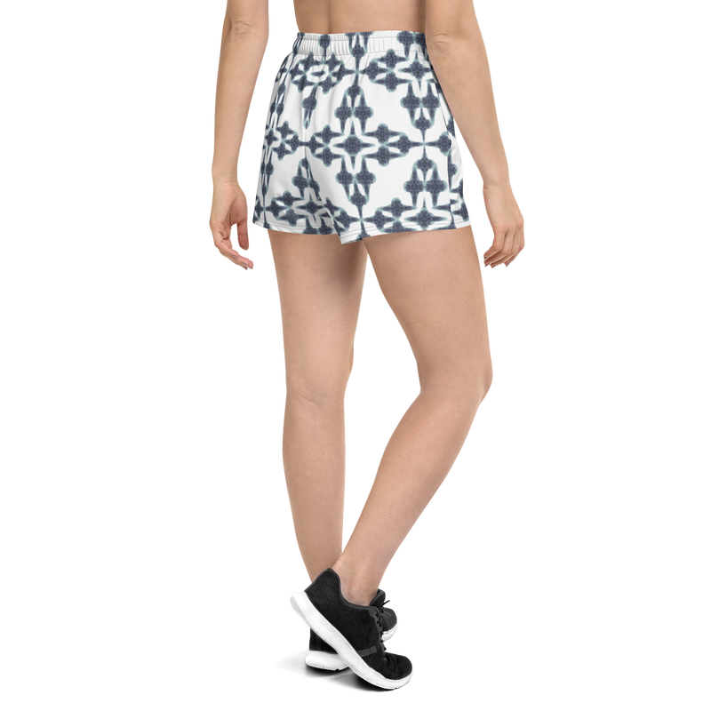 Product name: Recursia Symmetree Women's Athletic Short Shorts In Blue. Keywords: Athlesisure Wear, Clothing, Men's Athletic Shorts, Print: Symmetree