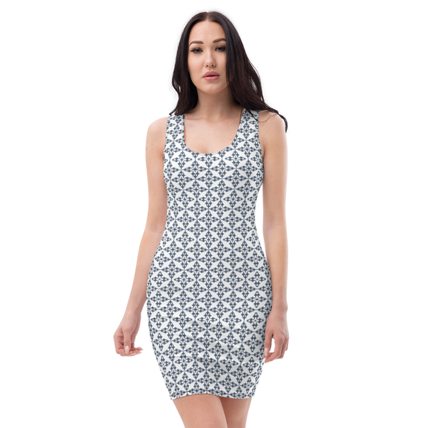 Product name: Recursia Symmetree II Pencil Dress In Blue. Keywords: Clothing, Pencil Dress, Print: Symmetree, Women's Clothing