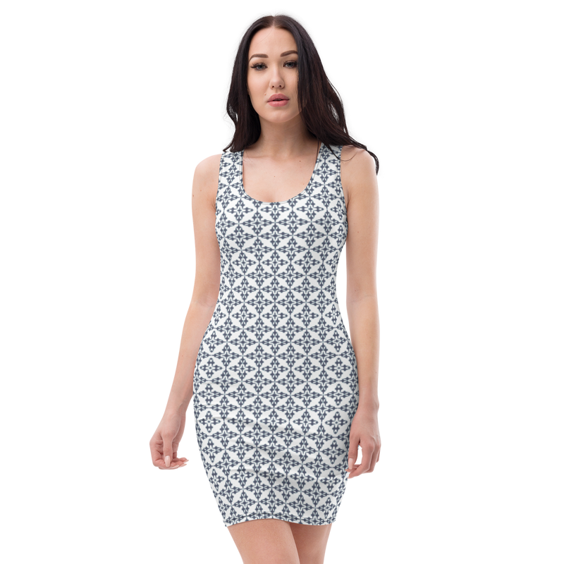 Product name: Recursia Symmetree II Pencil Dress In Blue. Keywords: Clothing, Pencil Dress, Print: Symmetree, Women's Clothing