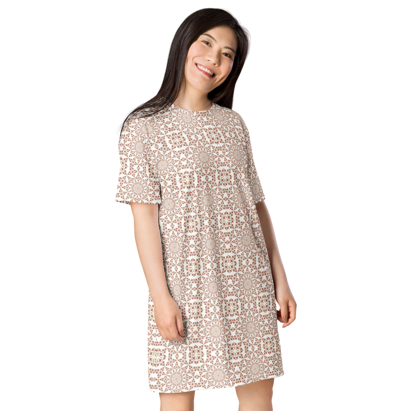 Product name: Recursia Symmetree T-Shirt Dress In Pink. Keywords: Clothing, Print: Symmetree, T-Shirt Dress, Women's Clothing