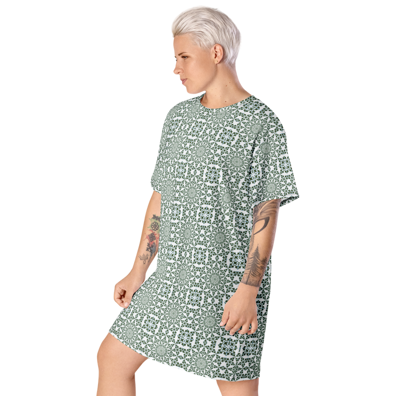 Product name: Recursia Symmetree T-Shirt Dress. Keywords: Clothing, Print: Symmetree, T-Shirt Dress, Women's Clothing