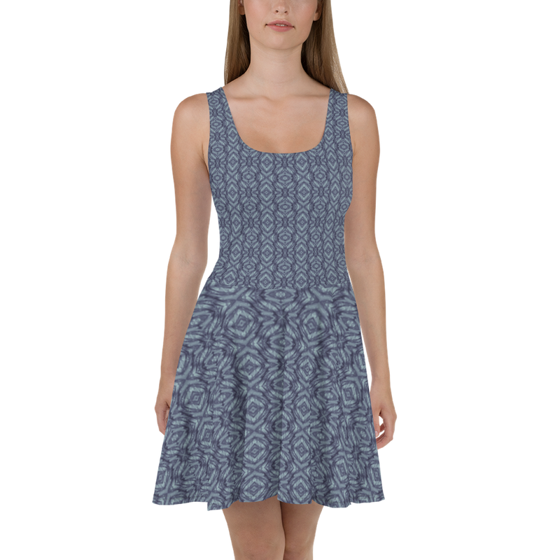 Product name: Recursia Tie-Dye Overdrive I Skater Dress In Blue. Keywords: Clothing, Skater Dress, Print: Tie-Dye Overdrive, Women's Clothing