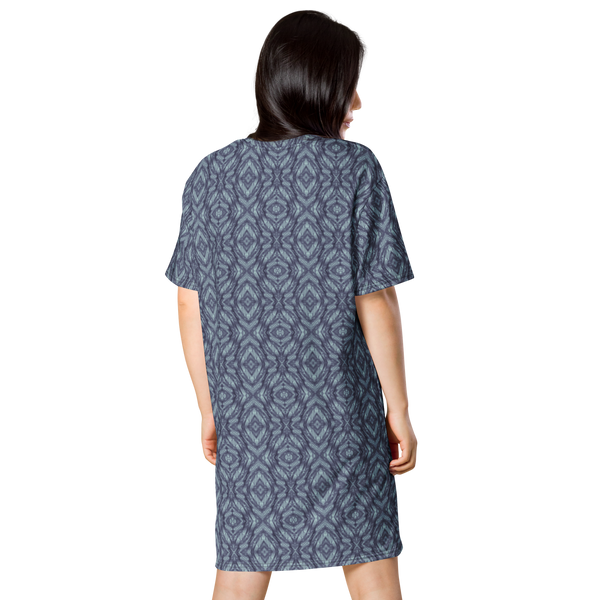 Product name: Recursia Tie-Dye Overdrive III T-Shirt Dress In Blue. Keywords: Clothing, T-Shirt Dress, Print: Tie-Dye Overdrive, Women's Clothing