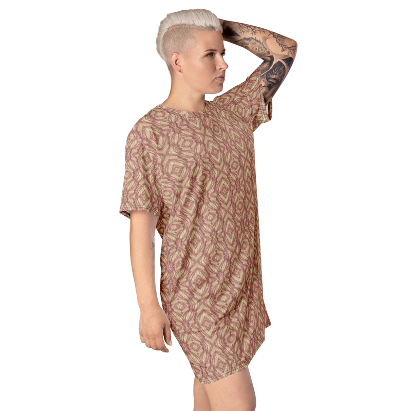 Product name: Recursia Tie-Dye Overdrive III T-Shirt Dress In Pink. Keywords: Clothing, T-Shirt Dress, Print: Tie-Dye Overdrive, Women's Clothing