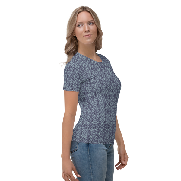 Product name: Recursia Tie-Dye Overdrive I Women's Crew Neck T-Shirt In Blue. Keywords: Clothing, Print: Tie-Dye Overdrive, Women's Clothing, Women's Crew Neck T-Shirt