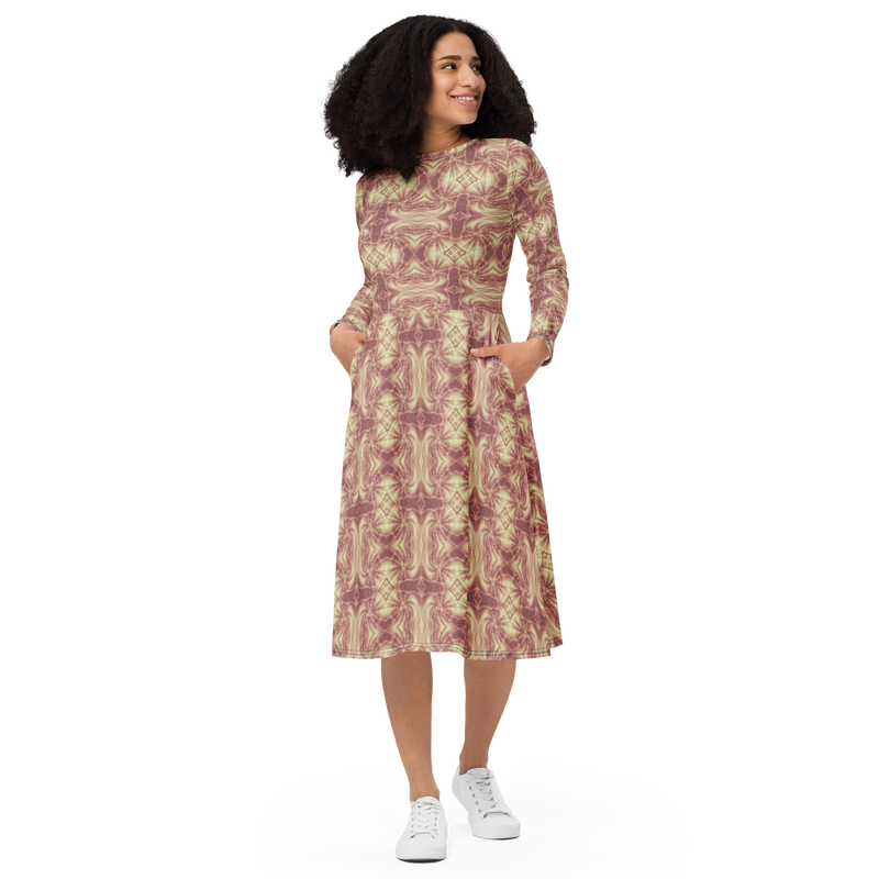 Product name: Recursia Tie-Dye Overdrive II Long Sleeve Midi Dress In Pink. Keywords: Clothing, Long Sleeve Midi Dress, Print: Tie-Dye Overdrive, Women's Clothing