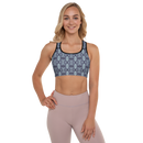 Product name: Recursia Tie-Dye Overdrive II Padded Sports Bra In Blue. Keywords: Athlesisure Wear, Clothing, Padded Sports Bra, Print: Tie-Dye Overdrive, Women's Clothing
