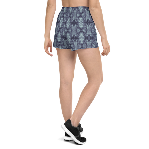Product name: Recursia Tie-Dye Overdrive II Women's Athletic Short Shorts In Blue. Keywords: Athlesisure Wear, Clothing, Men's Athletic Shorts, Print: Tie-Dye Overdrive