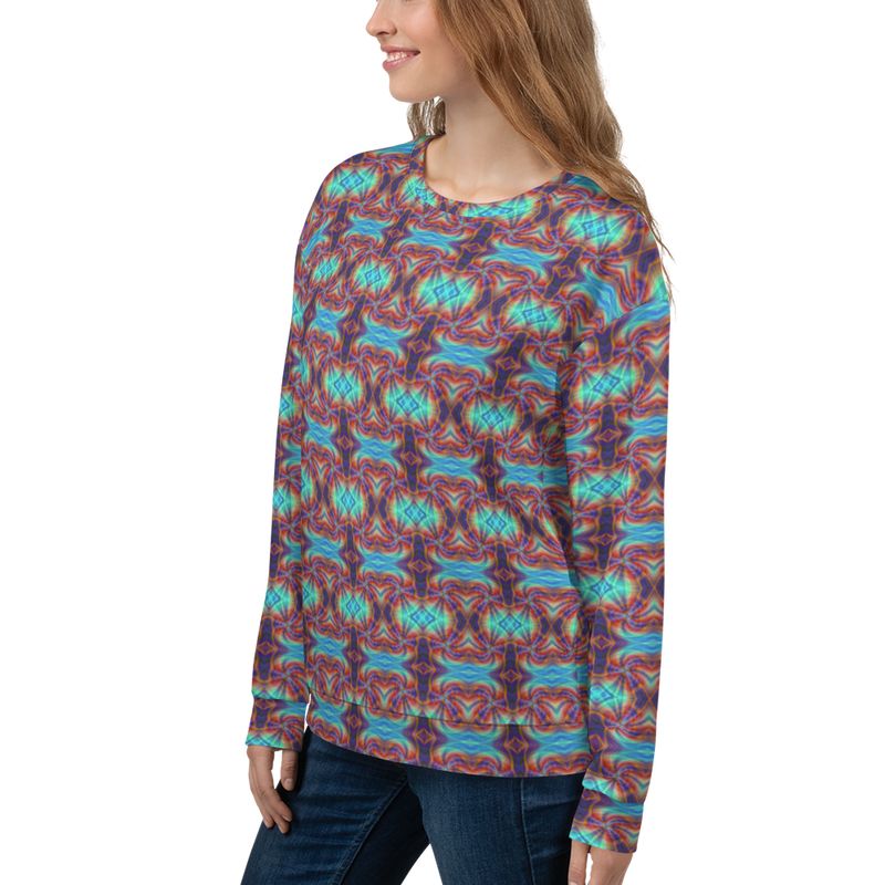 Product name: Recursia Tie-Dye Overdrive II Women's Sweatshirt. Keywords: Athlesisure Wear, Clothing, Print: Tie-Dye Overdrive, Women's Sweatshirt, Women's Tops
