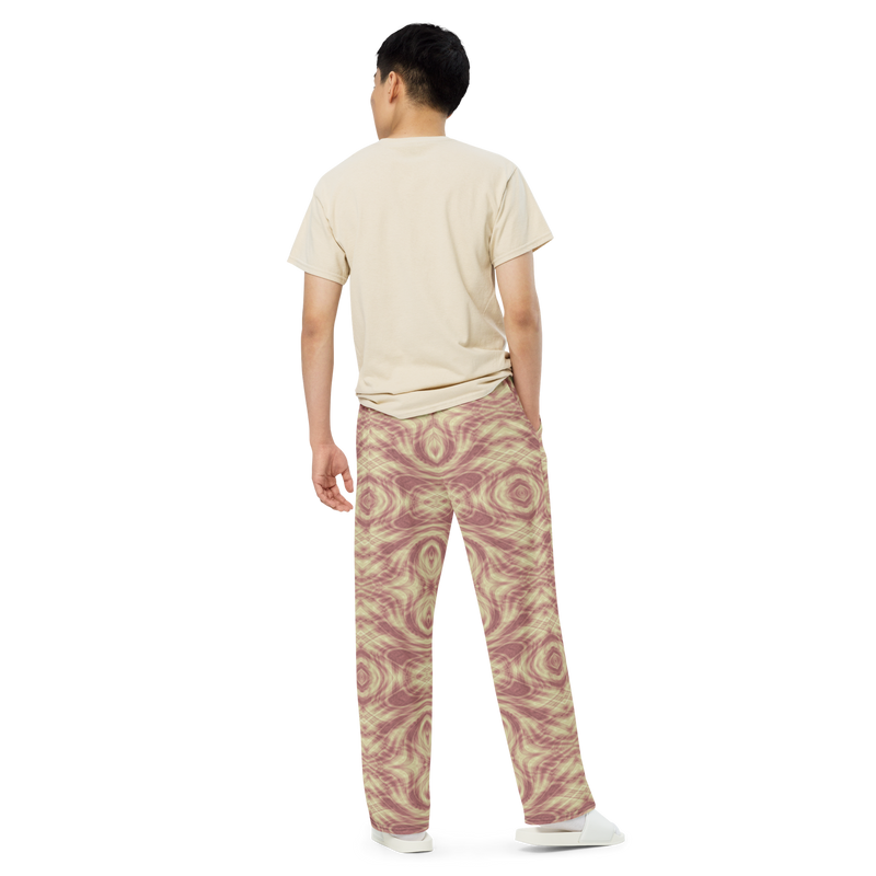 Product name: Recursia Tie-Dye Overdrive IV Men's Wide Leg Pants In Pink. Keywords: Men's Clothing, Men's Wide Leg Pants, Print: Tie-Dye Overdrive